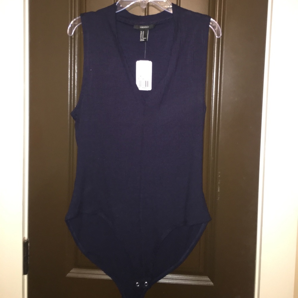 Navy blue V-neck bodysuit. NWT