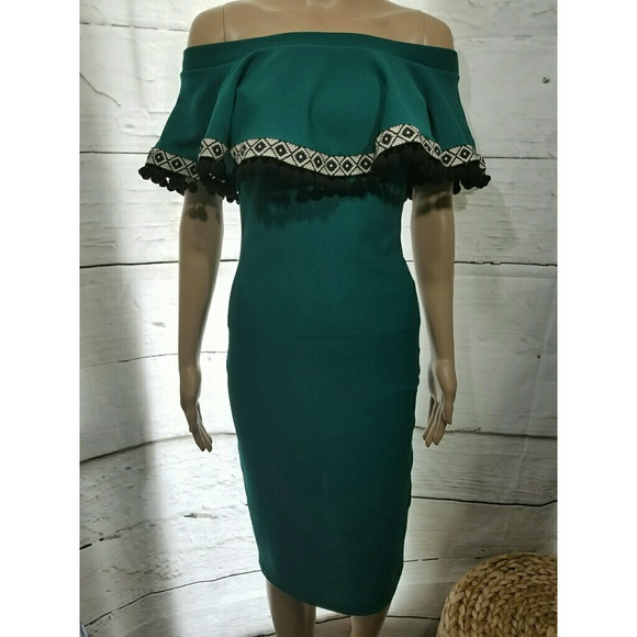 Last one! Off Shoulder Dress Midi Pom - Picture 3 of 6