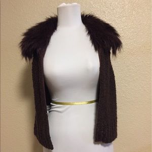 Fur collared knit vest! Deep beautiful burgundy!