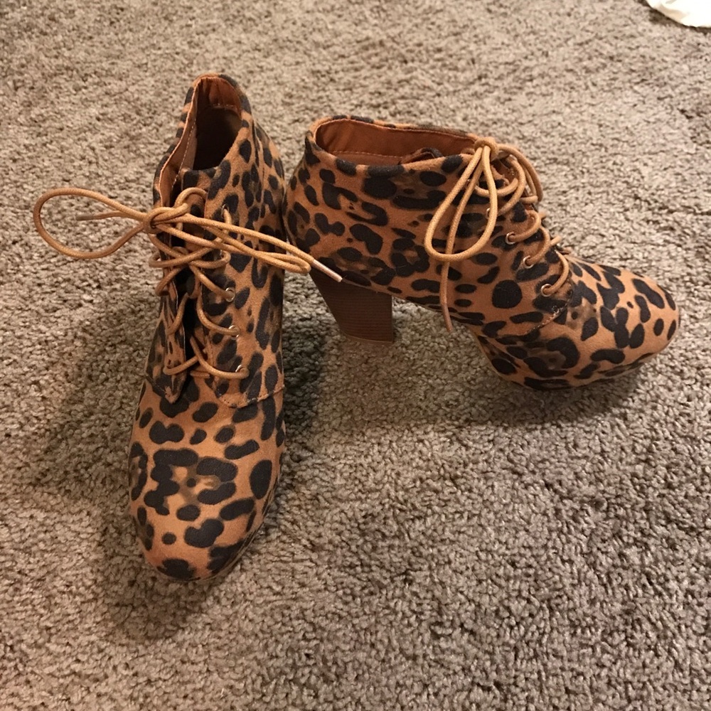 Cheetah print platform booties