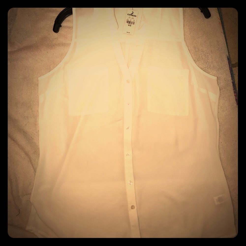 Express white button up collared sleeveless blouse