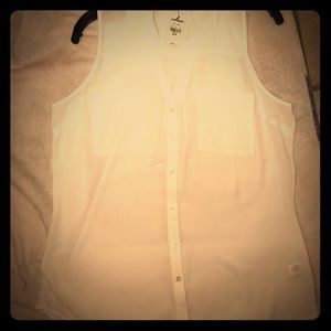 Express white button up collared sleeveless blouse