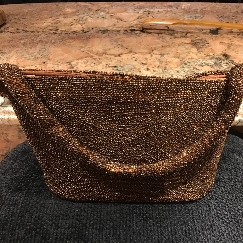 Beaded vintage bag - bronze color