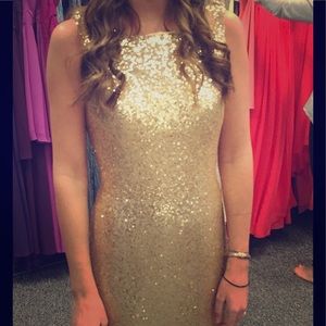 Gold sequin, floor length dress