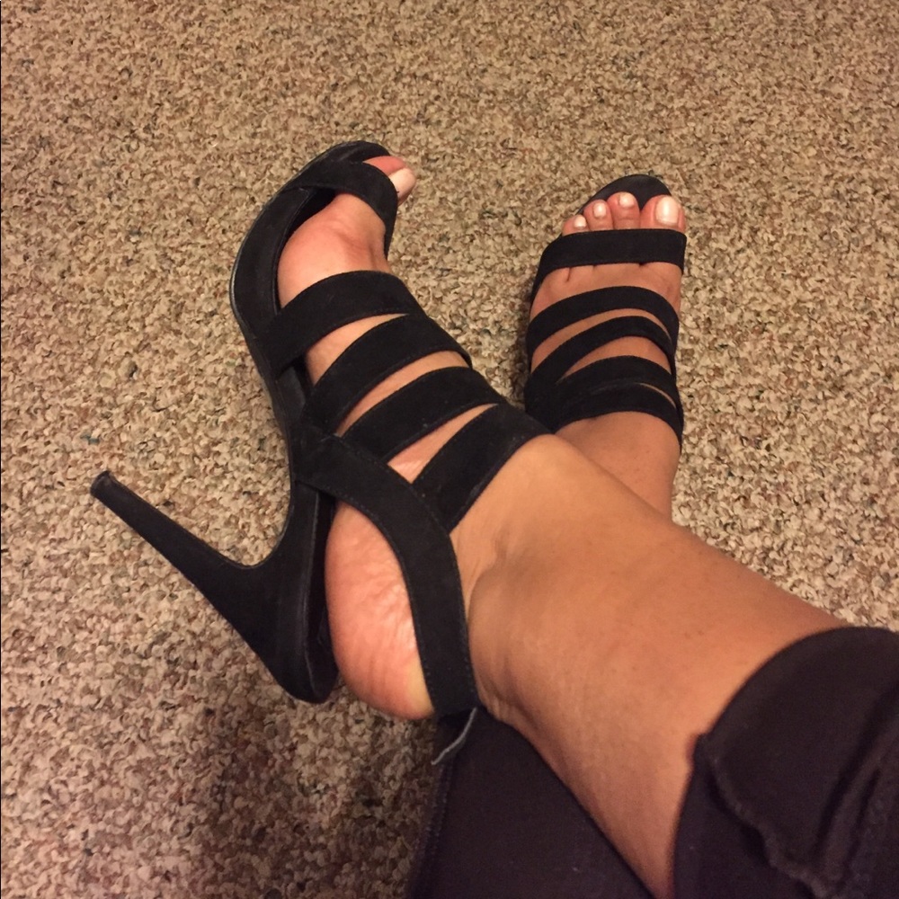 Black strappy heels!! Lightly worn