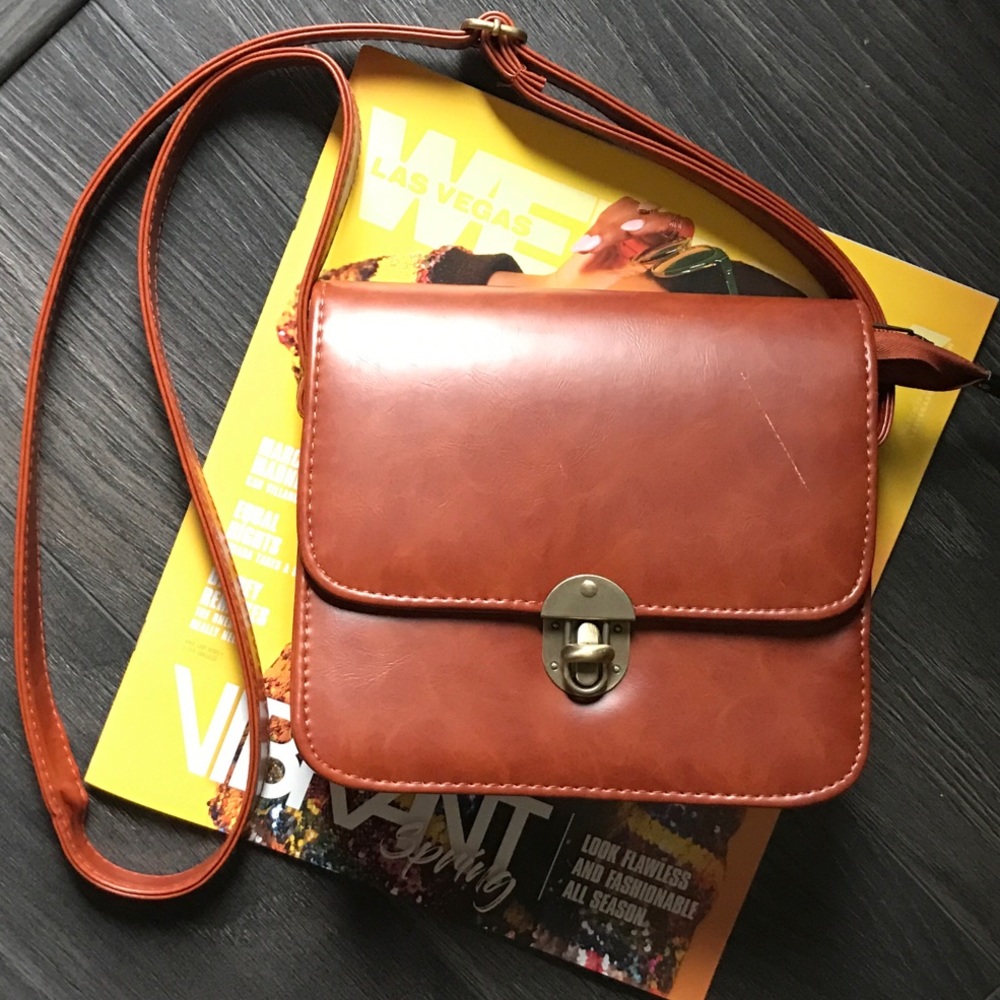 Faux Leather Cross body bag, Brown, New