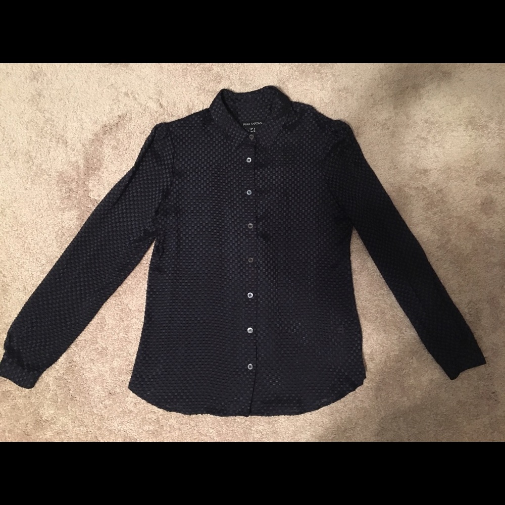 ✔️SOLD✔️PINK 💗 TARTAN Navy Sheer Blouse