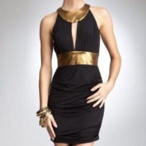 Black w/Gold Trim BeBe dress EUC