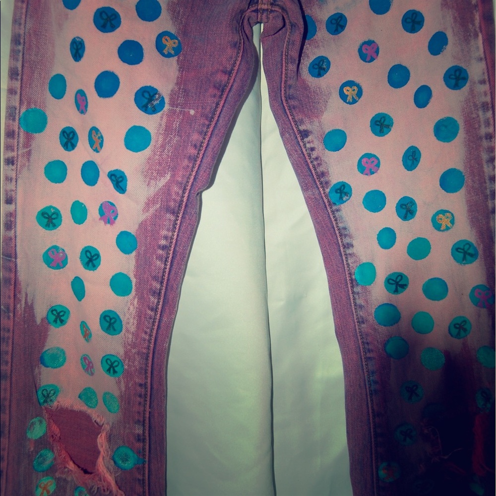 πHost Pickπ Bows & Polka Dot Hand Painted Jeans - Picture 2 of 4