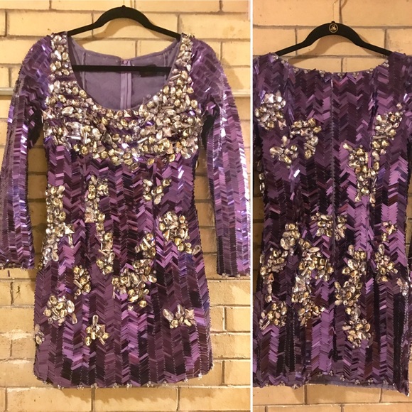 MUSANI GOLD NWOT Purple Crystal Mini Dress NYE - Picture 3 of 6