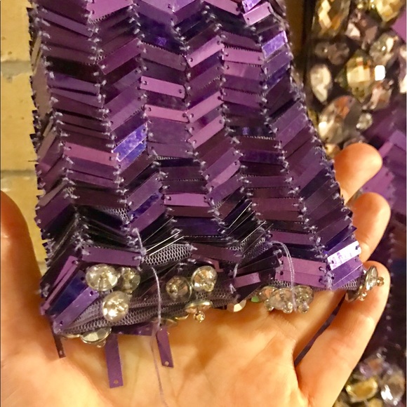 MUSANI GOLD NWOT Purple Crystal Mini Dress NYE - Picture 5 of 6