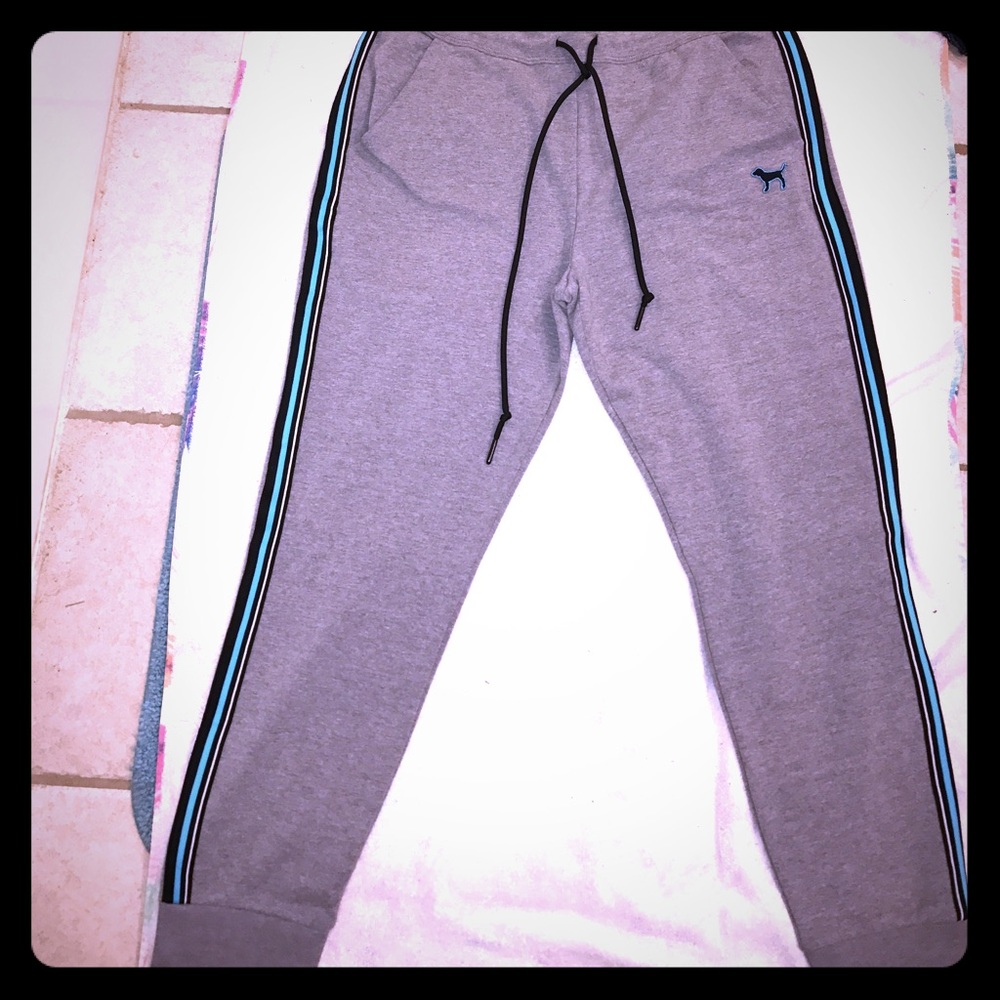 PINK Victoria's Secret sweat pants w blue stripes