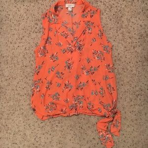 Orange and teal floral tank top