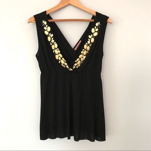 Velvet Brand Black Deep V Empire Embellished Shirt