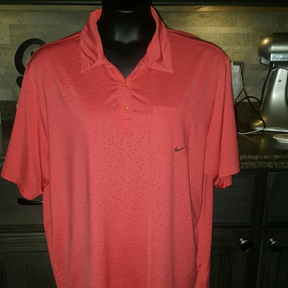 Men's Nike Dri-Fit dark Coral polo shirt.