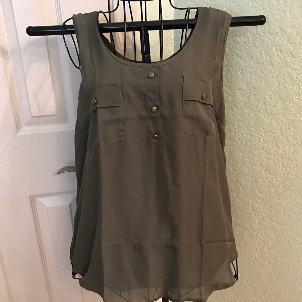 Olive Sheer Pocket top