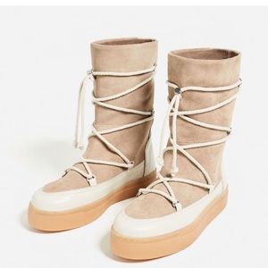SALW! WT ZARA BEIGE  SUEDE LACEUP SNOW BOOT SIZE 6