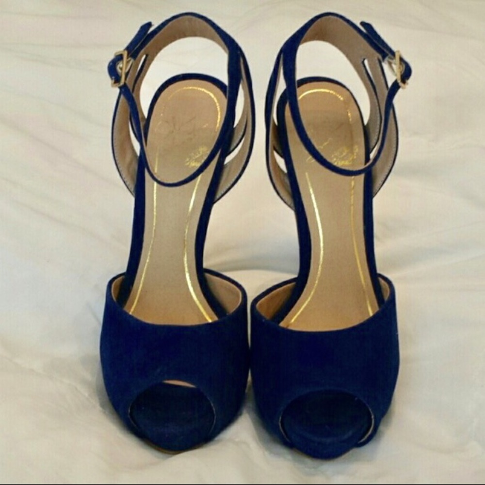 Navy blue Colin Stuart platform ankle strap heels