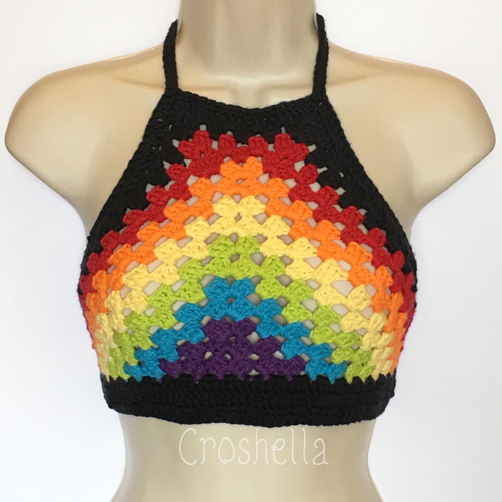 Vintage Style Rainbow Crochet Halter-top Handmade