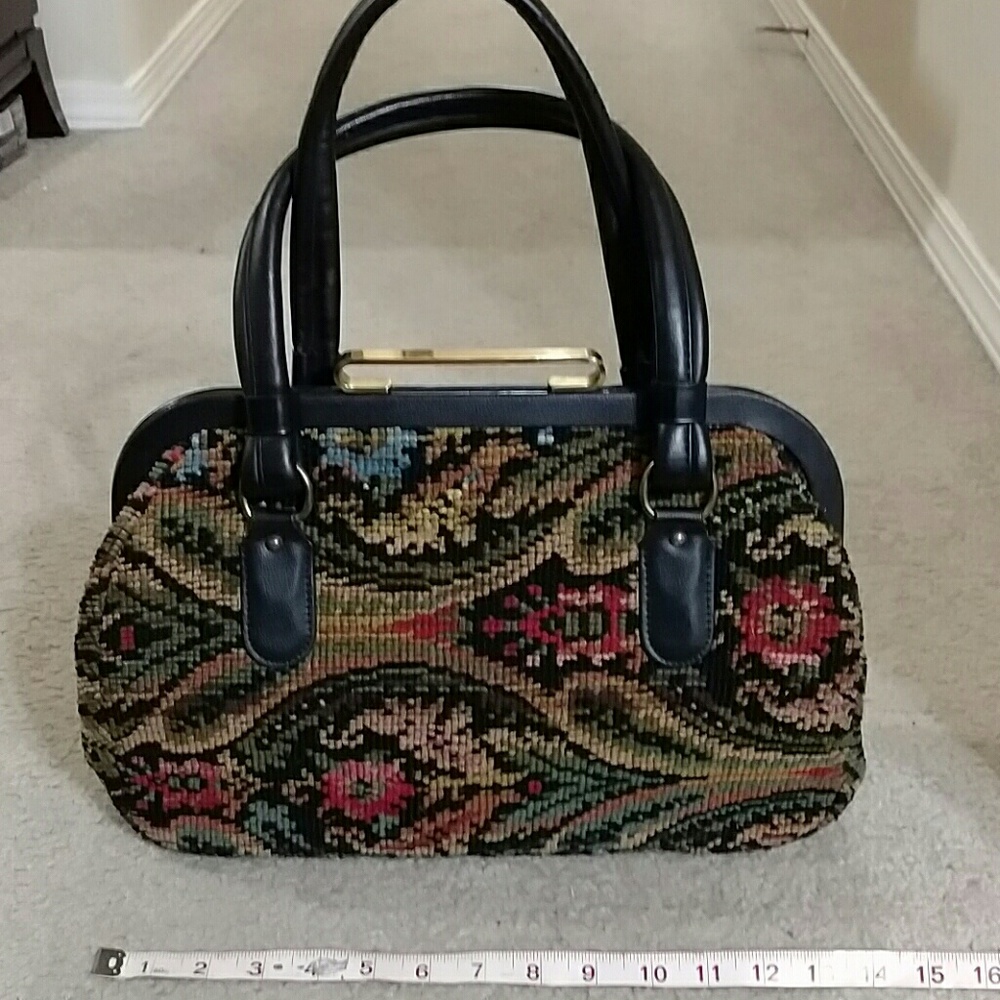Giant vintage needle point carpet bag