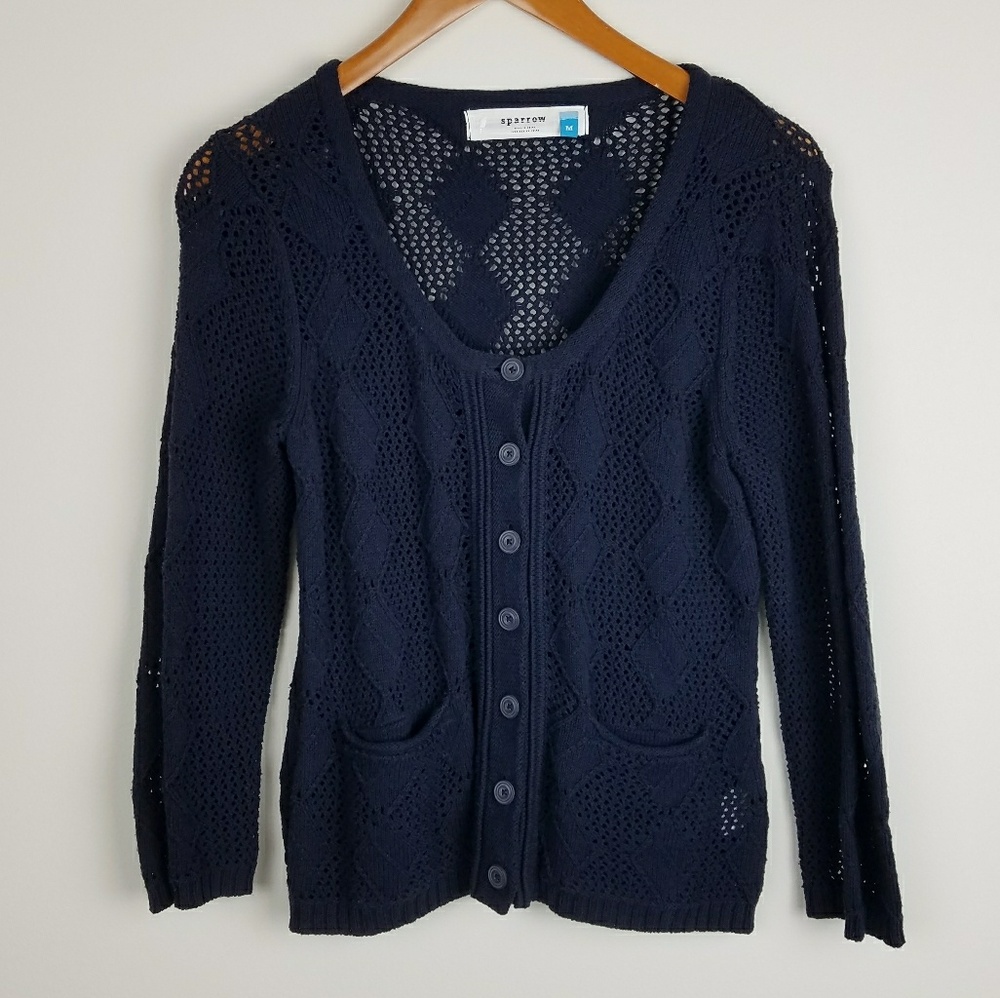 ANTHROPOLOGIE Sparrow Navy Diamond Knit Cardigan