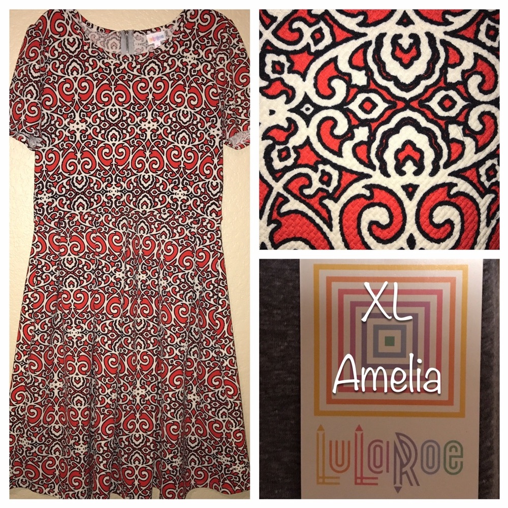 LuLaRoe XL Cream and Coral Amelia