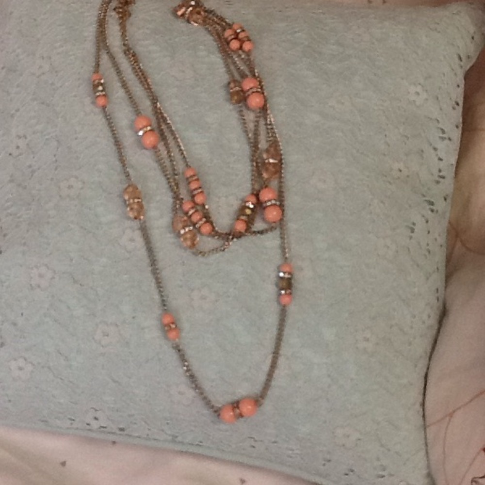 Pink Beaded Gold Necklace