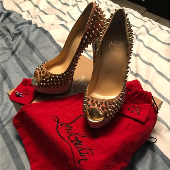 Christian Louboutin cork platform studded peep-toe - Picture 1 of 3