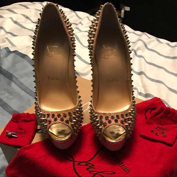 Christian Louboutin cork platform studded peep-toe - Picture 3 of 3