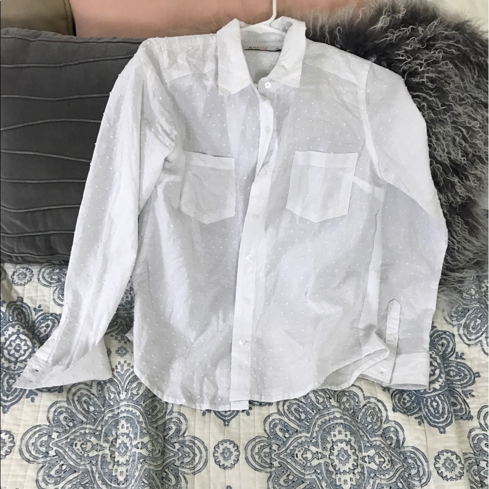 JustFab white polka dot long sleeve tee