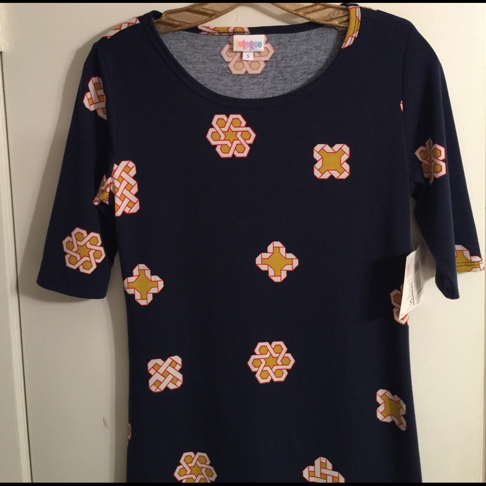 NWT Lularoe Julia Dress Navy with Print size small