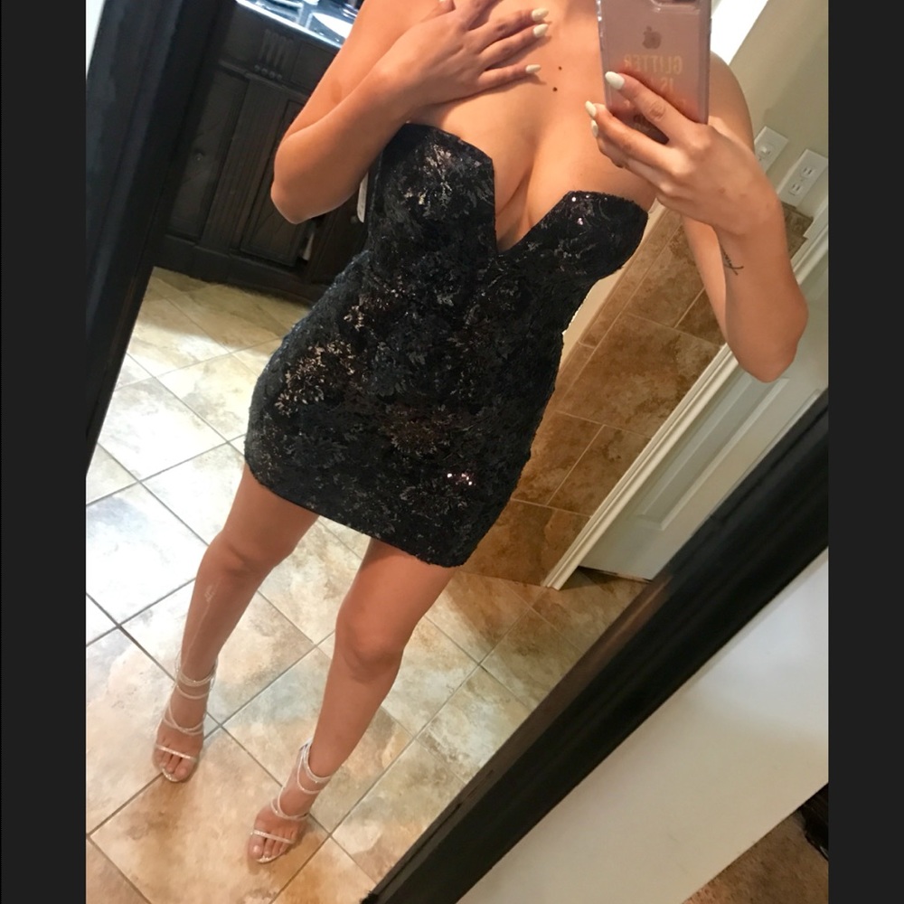 SEQUIN DEEP V STRAPLESS Dress