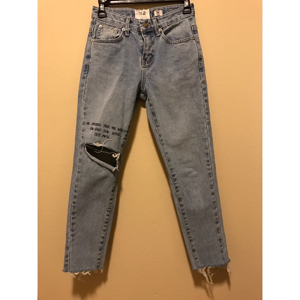 Ripped Destroyed Mom Straight Leg Jeans