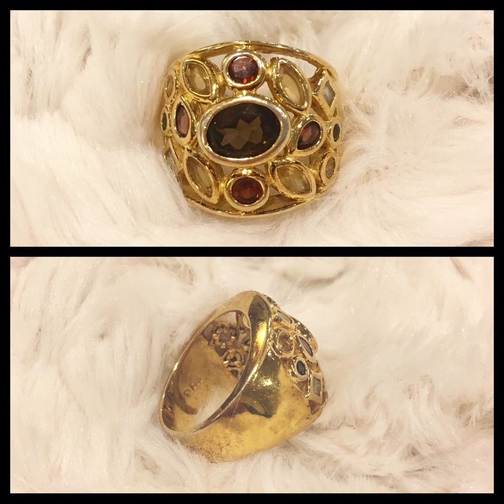 Gold over silver smoky quartz & topaz