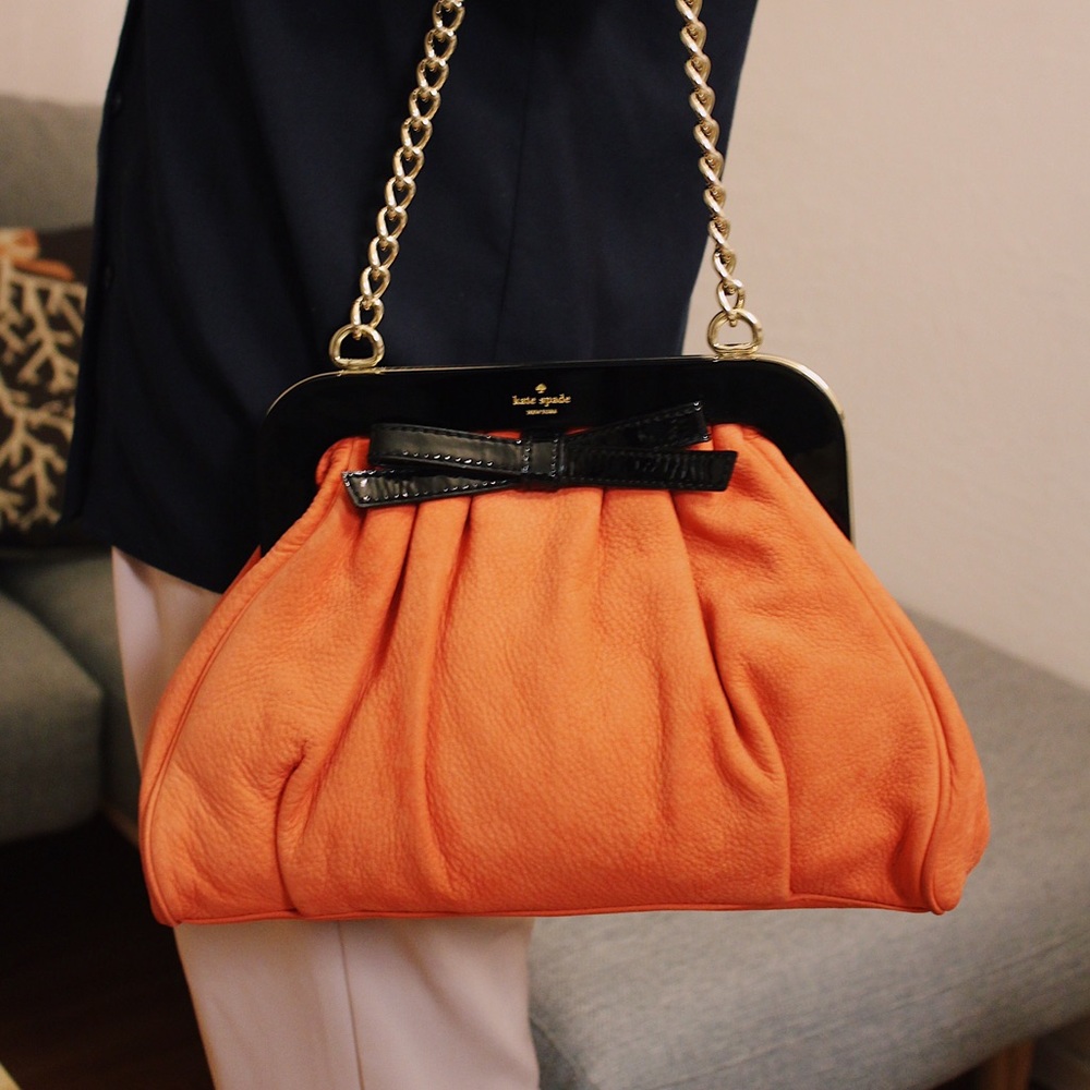 Kate Spade Orange & Black Bow Handbag wth Gold