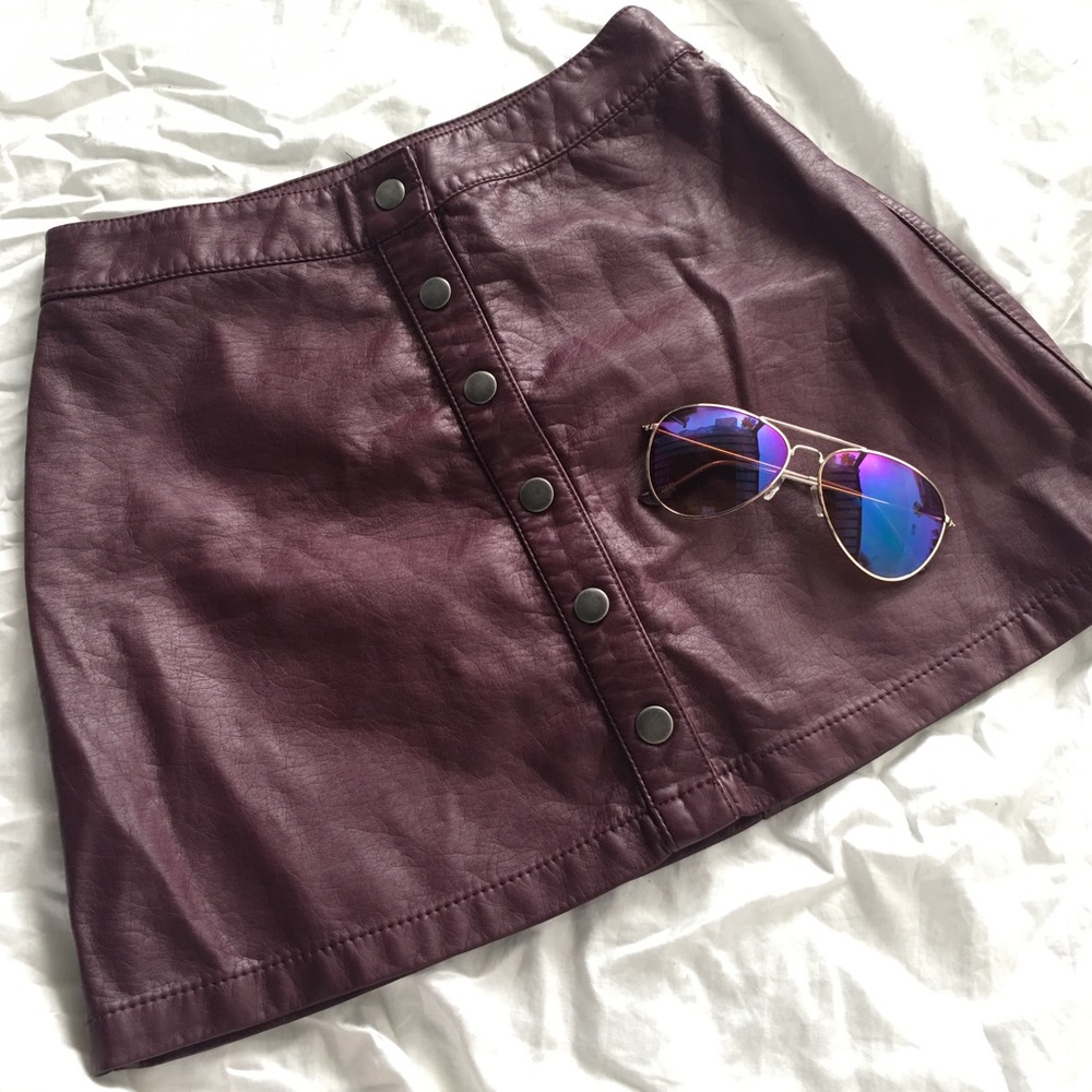 Dark purple button up leather skirt