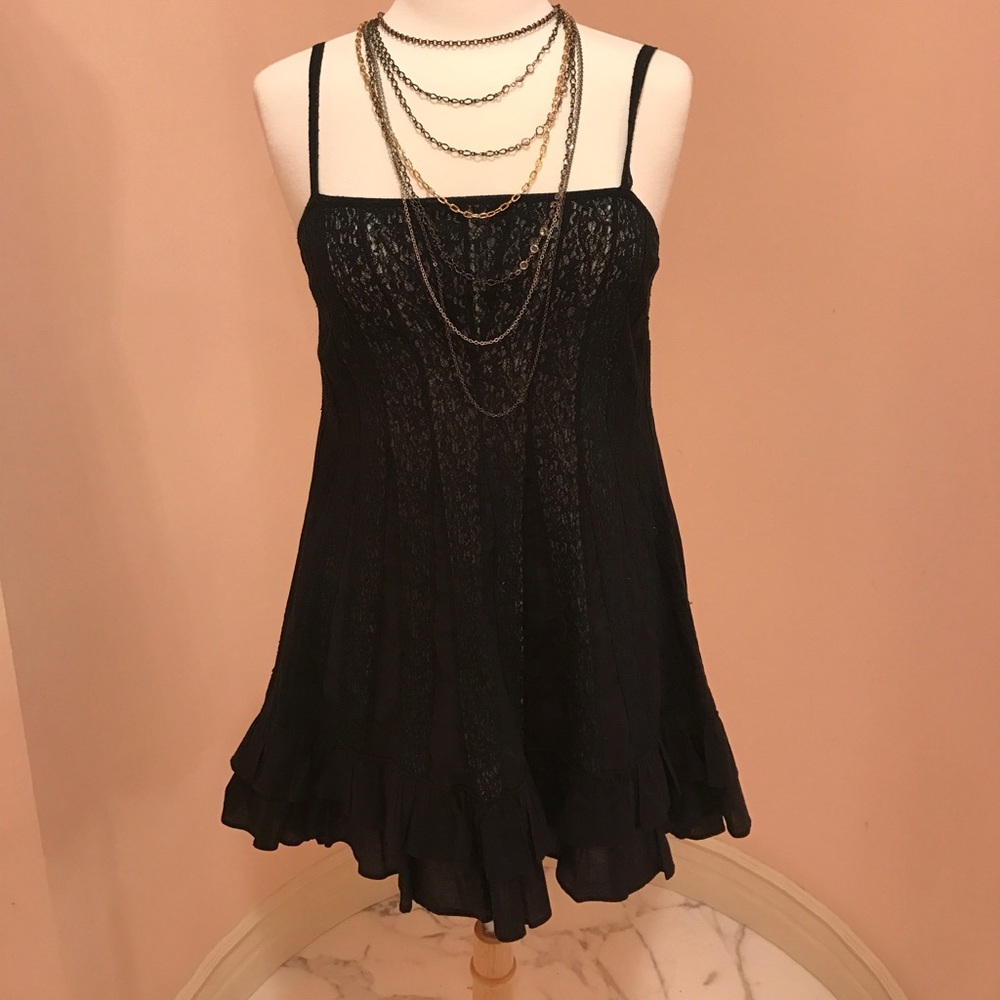 Coachella black boho lace ruffle short dress