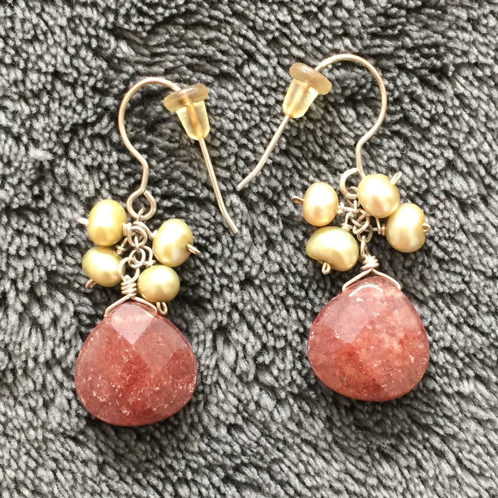 Unique silver, sunstone and pearl earrings