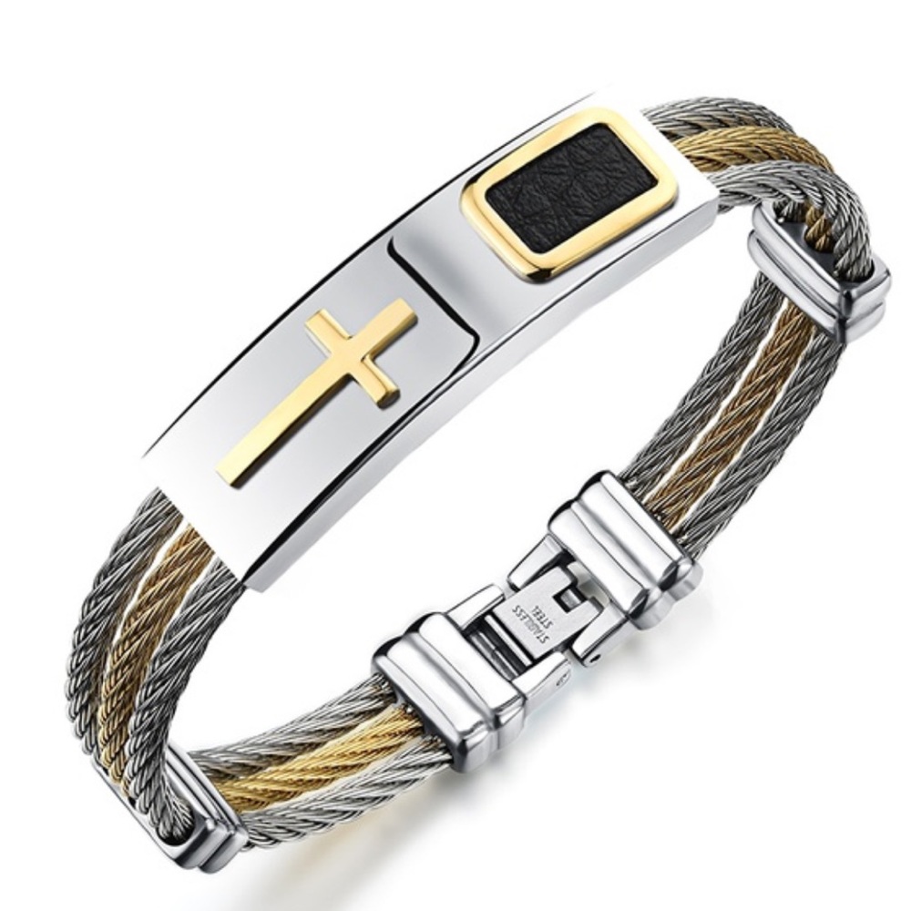 Titanium Stainless Steel GENUINE Leather Bracelet