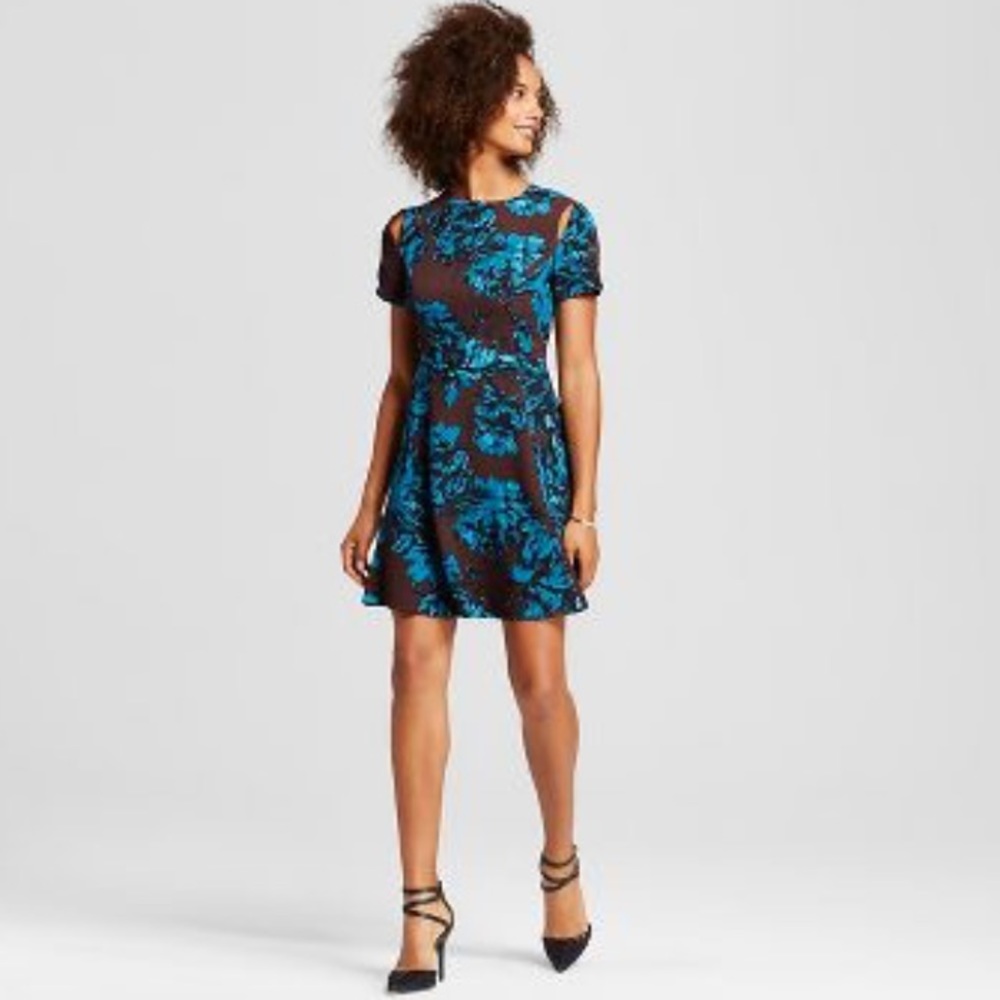 Teal Floral Dress w/ Shoulder Slits