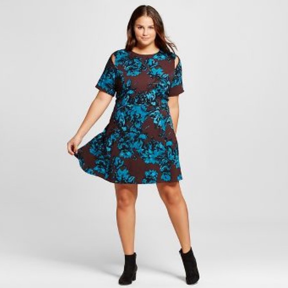 Teal Floral Dress w/ Shoulder Slits - Picture 3 of 4