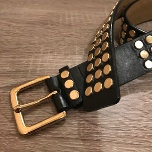 Black Pleather Gold Studded Belt
