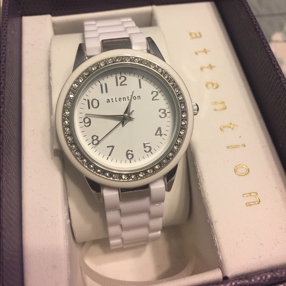 White rhinestone-studded watch NWT