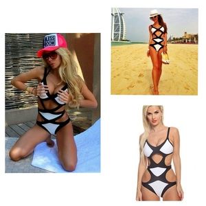 GLAMZELLE Bandage black&white cut out monokini