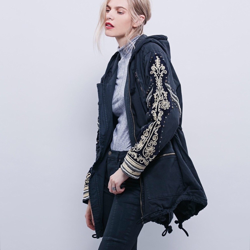 RARE Free People Golden Quills Military Parka