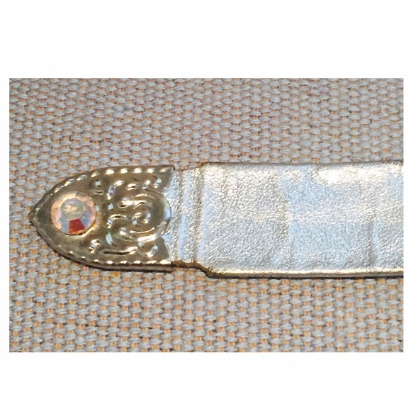🚫SOLD 80s Bracelet Metallic Leather Rhinestone - Picture 3 of 8