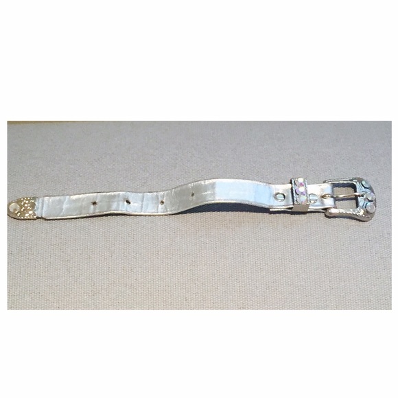 🚫SOLD 80s Bracelet Metallic Leather Rhinestone - Picture 5 of 8