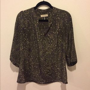 Amour Vert Green Split Neck Silk Blouse