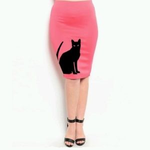 Pink XL Fitted Pencil Cat Skirt