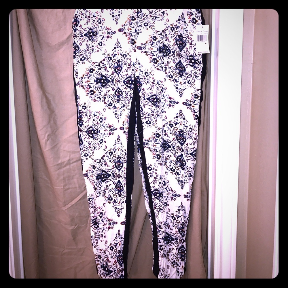 Floral satin like jogger dress up pants